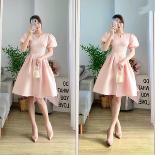 Đầm Xoè Cổ Tròn Tay Bồng Tiểu Thư Dự tiệc, Đầm Hồng Đi Tiệc Xinh Xắn, Đầm Công Chúa, Đi Tiệc Cưới