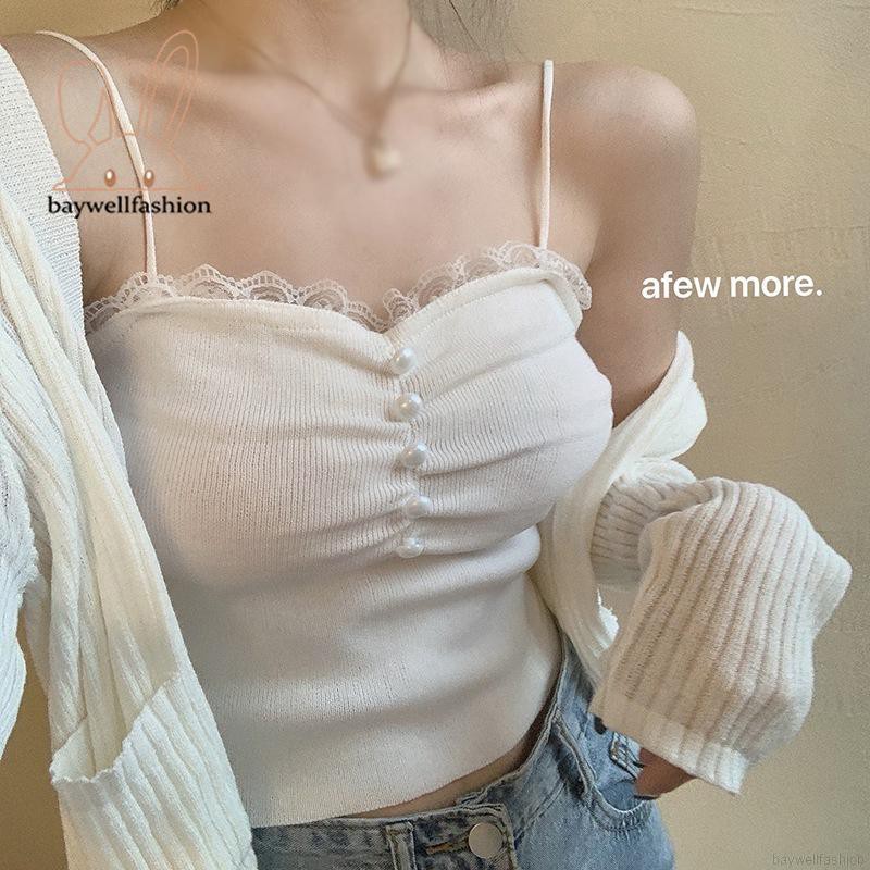 Áo Croptop Dệt Kim Phối Ren Hoa Thiết Kế Màu Trơn Thanh Lịch | BigBuy360 - bigbuy360.vn