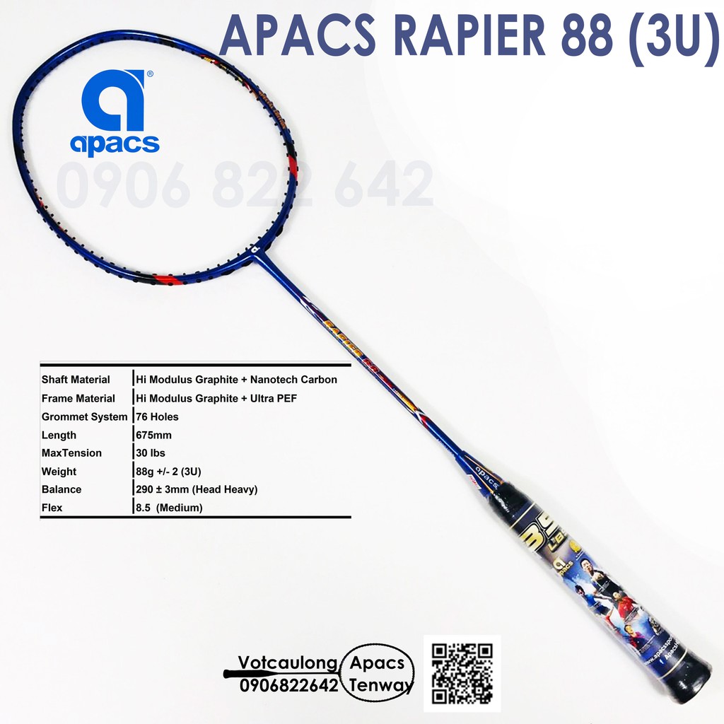 [Chính hãng] Vợt cầu lông Apacs Rapier 88 (3U) Vợt 3U giá rẻ nhất so với các dòng vợt trên thị trường -Có phiếu bảo hành