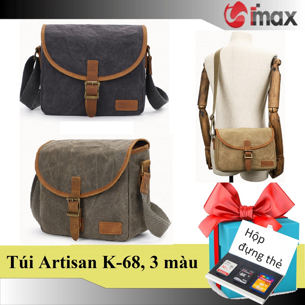 Túi máy ảnh đeo chéo Artisan K-68, 3 màu, ,Tặng hộp đựng thẻ nhớ