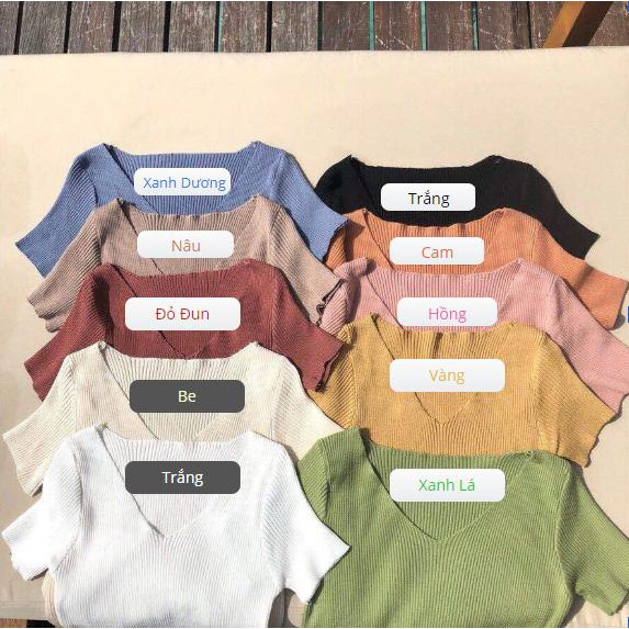 Áo cổ tim ôm body chất len tăm tay ngắn nhiều màu ulzzang Hàn Quốc A04 - Peyy Clothing | BigBuy360 - bigbuy360.vn