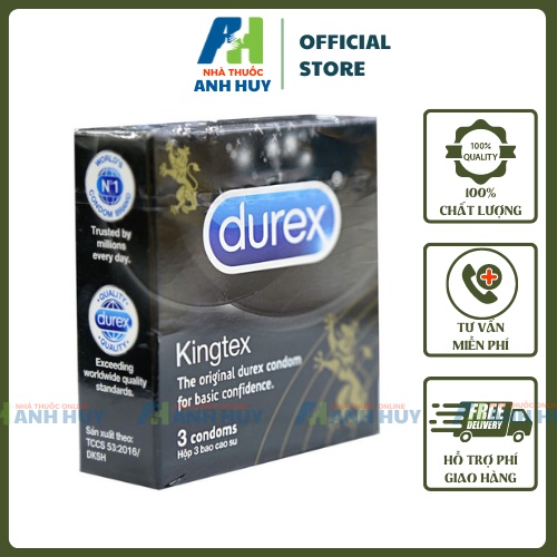 Bao Cao Su Durex CHÍNH HÃNG Durex Siêu Mỏng Kingtex - BCS 49mm Hộp 3 cái
