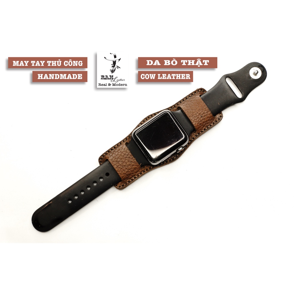 Tấm đệm đồng hồ da bò thật RAM Leather Bundstraps b2 nâu hạt