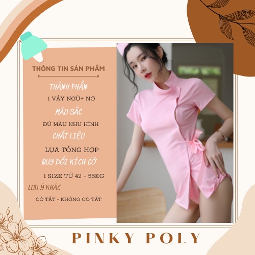 Set Cosplay Cô Y Tá Kèm Mũ Đủ Màu Trắng Hồng - Set váy ngủ sexy quyến rũ màu trắng hồng Freesize PinkyPoly CP04 | BigBuy360 - bigbuy360.vn