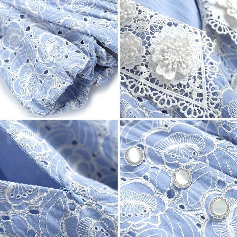 Summer new light luxury dress advanced style hollow-out embroidered Chanel style slimming dress