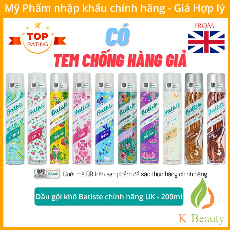 [CHÍNH HÃNG] Dầu gội khô Batiste Dry Shampoo 200ml - Hết Ngứa, Hết Bết Dính Tóc Bồng Bềnh Tức Thì - Hàng UK