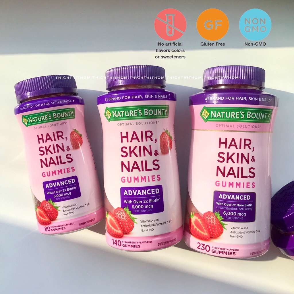 (Bill Mỹ) Kẹo Mọc Tóc Biotin Nature's Bounty Advanced Hair, Skin & Nails Gummies