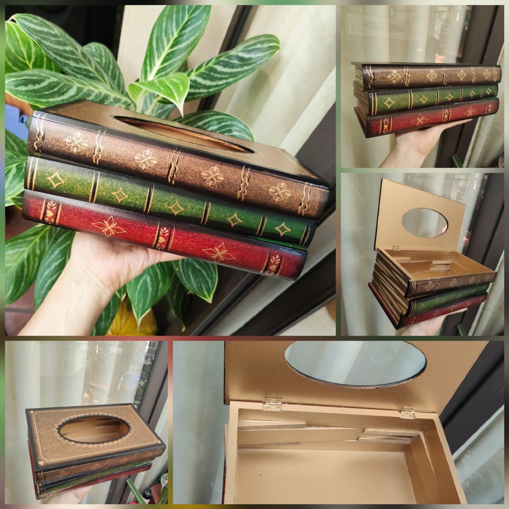 Hộp đựng giấy ăn gỗ hình sách phong cách cổ điển
