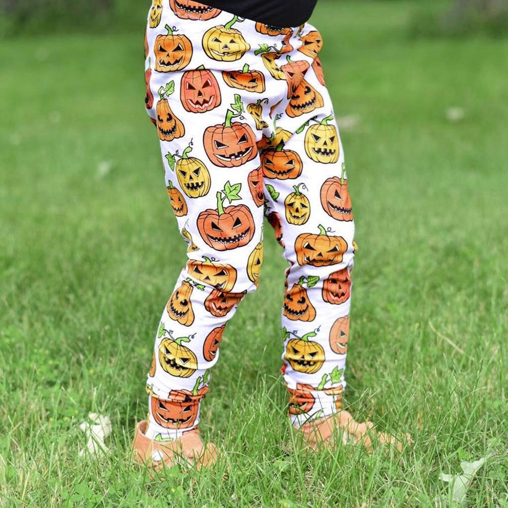 (Đang Bán) Quần Legging Họa Tiết Bí Ngô Halloween Cho Bé Gái