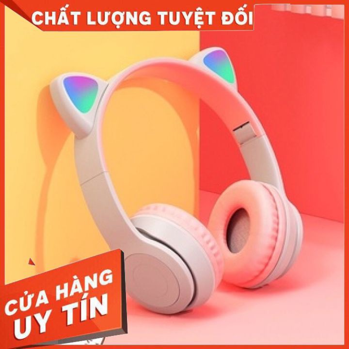 Tai nghe mèo bluetooth chụp tai cao cấp, Tai nghe mèo hồng dễ thương có micro đàm thoại, chơi game. Headphone phát sáng