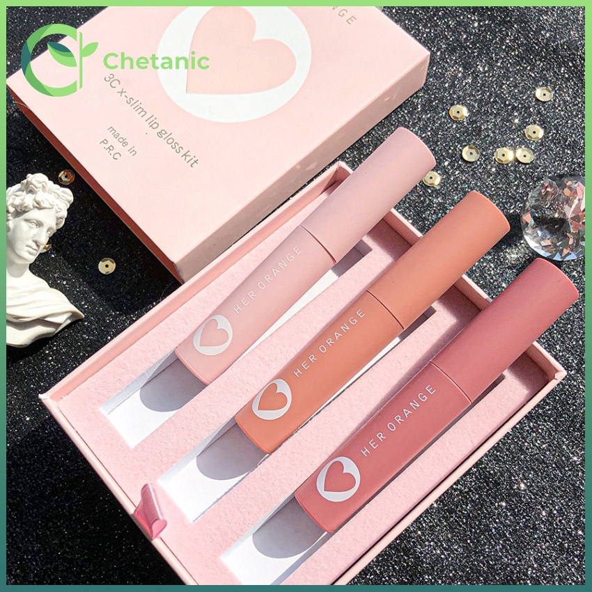 Set son môi kem lì phiên bản trái tim 3 màu Herorange dưỡng môi, không trôi, son môi giá