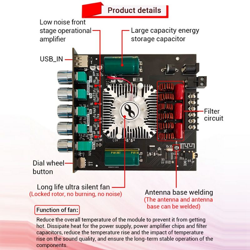 Mạch khuếch đại âm thanh 2.1 Wuzhi ZK-HT21 chip TDA7498E chất lượng cao, công suất lớn, bluetooth 5.0