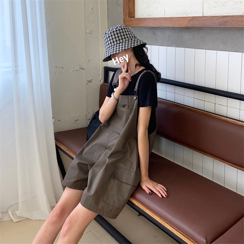 Bộ áo thun tay ngắn + quần yếm IELGY lưng cao dáng rộng cá tính thời trang cho nữ