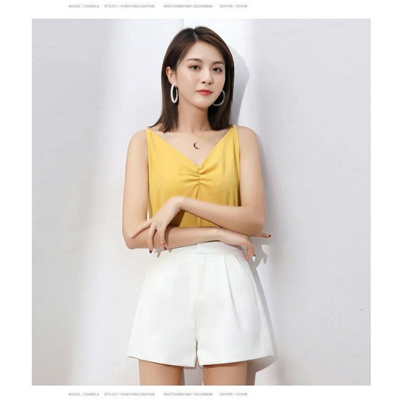 Quần shot nữ cạp lưng cao mặc ở nhà chất vải mưa trơn ống rộng kiểu dáng - Quần đùi nữ mặc nhà xuất hàn mặc mùa hè