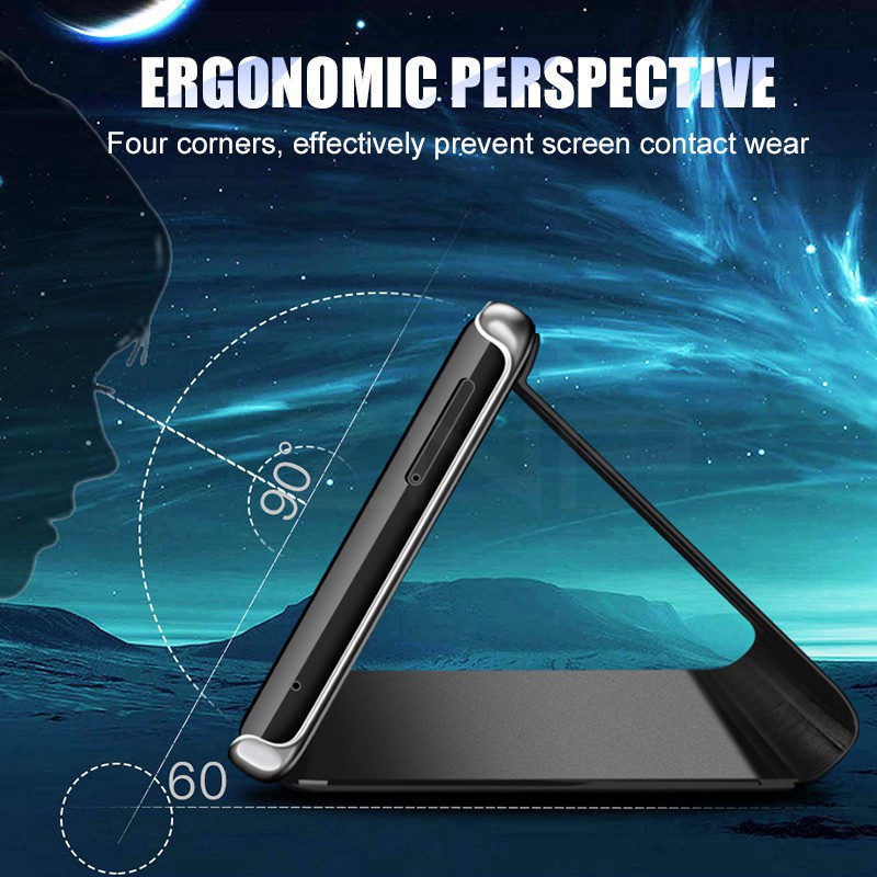 Hsm Mirror Huawei Y5 Y6 Y7 Y9 Prime 2019 Luxury 360° Clear View Leather Case Cover Smart Mirror Flip Stand Hard Pc Casing