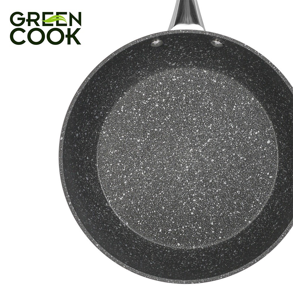 Chảo đáy từ vân đá hoa cương chống dính Green Cook GCP08 sâu lòng tay cầm inox chống bỏng chắc chắn