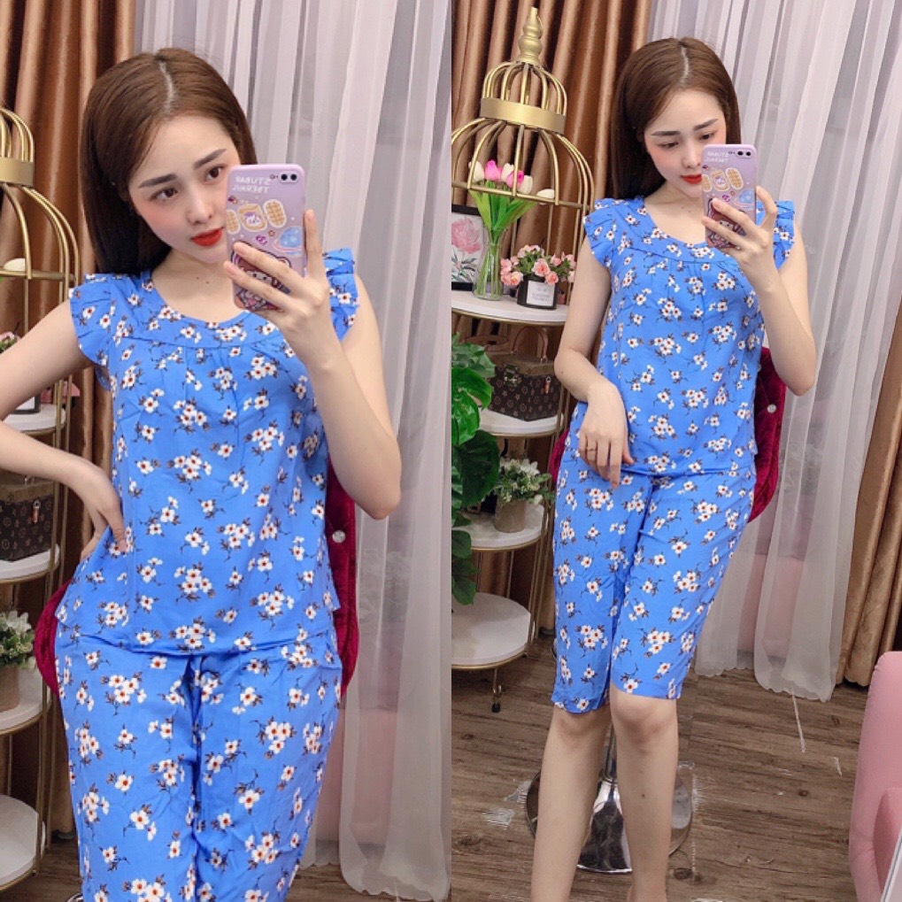 Đồ Bộ Mặc Nhà Nữ Set Mặc Nhà Quần Lửng Chất Liệu Tole Cao Cấp Họa Tiết Hoa Nhí Dễ Thương Có Size 40-75kg - TL32