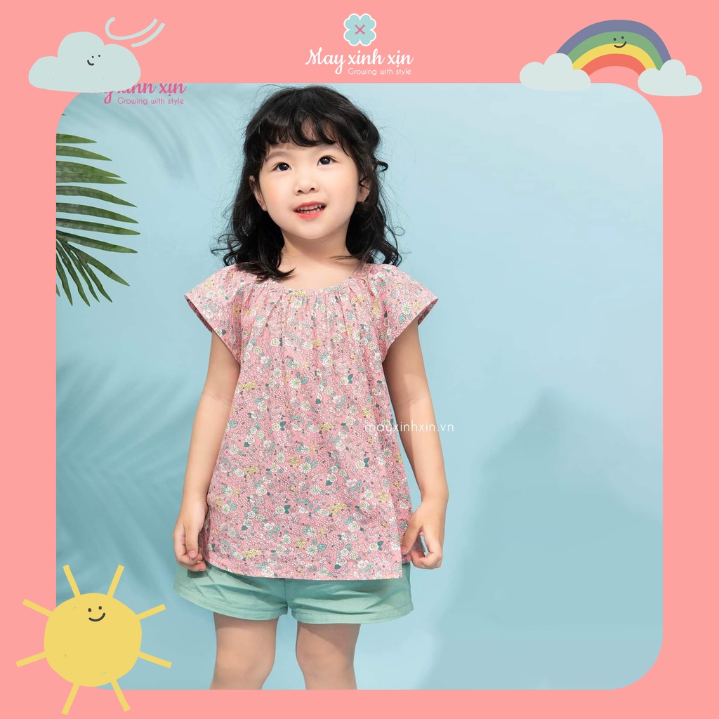Bộ hè bé gái - Set đồ bé gái - bộ đồ thô hoa nhí phối phối hồng/xanh Magaritta May xinh xịn