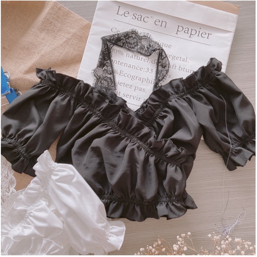 Áo Croptop Kiểu Nữ Voan Đắp Chéo Phối Ren Siêu Xinh Nữ Tính - AK009 | bear.story