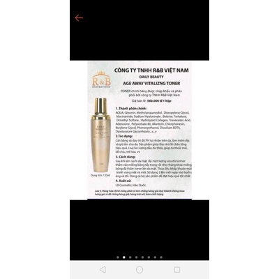 Nước hoa hồng Daily Beauty Age Away Vitalizing Toner  120ml cân bằng độ pH, chống nhăn, sáng da | BigBuy360 - bigbuy360.vn