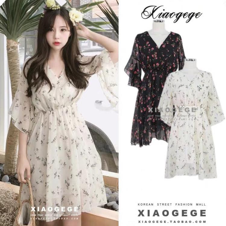 Váy hoa nhí vintage dáng xòe bánh bèo tay lỡ 2 lớp, Đầm hoa nhí kiểu babydoll ulzzang Hàn Quốc V10 - Peyy Clothing .