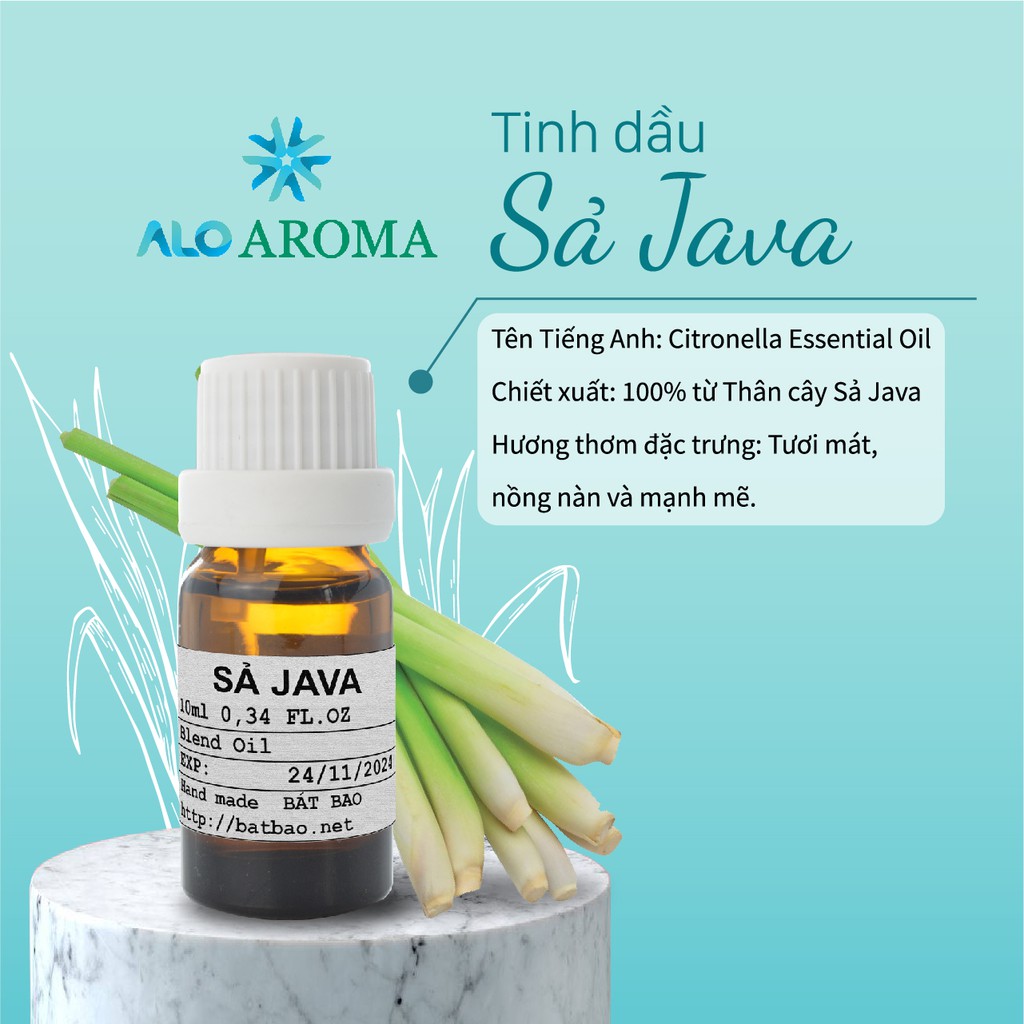 Tinh Dầu Sả Java Thiên Nhiên giảm stress, đuổi côn trùng Citronella Essential Oil AloAroma