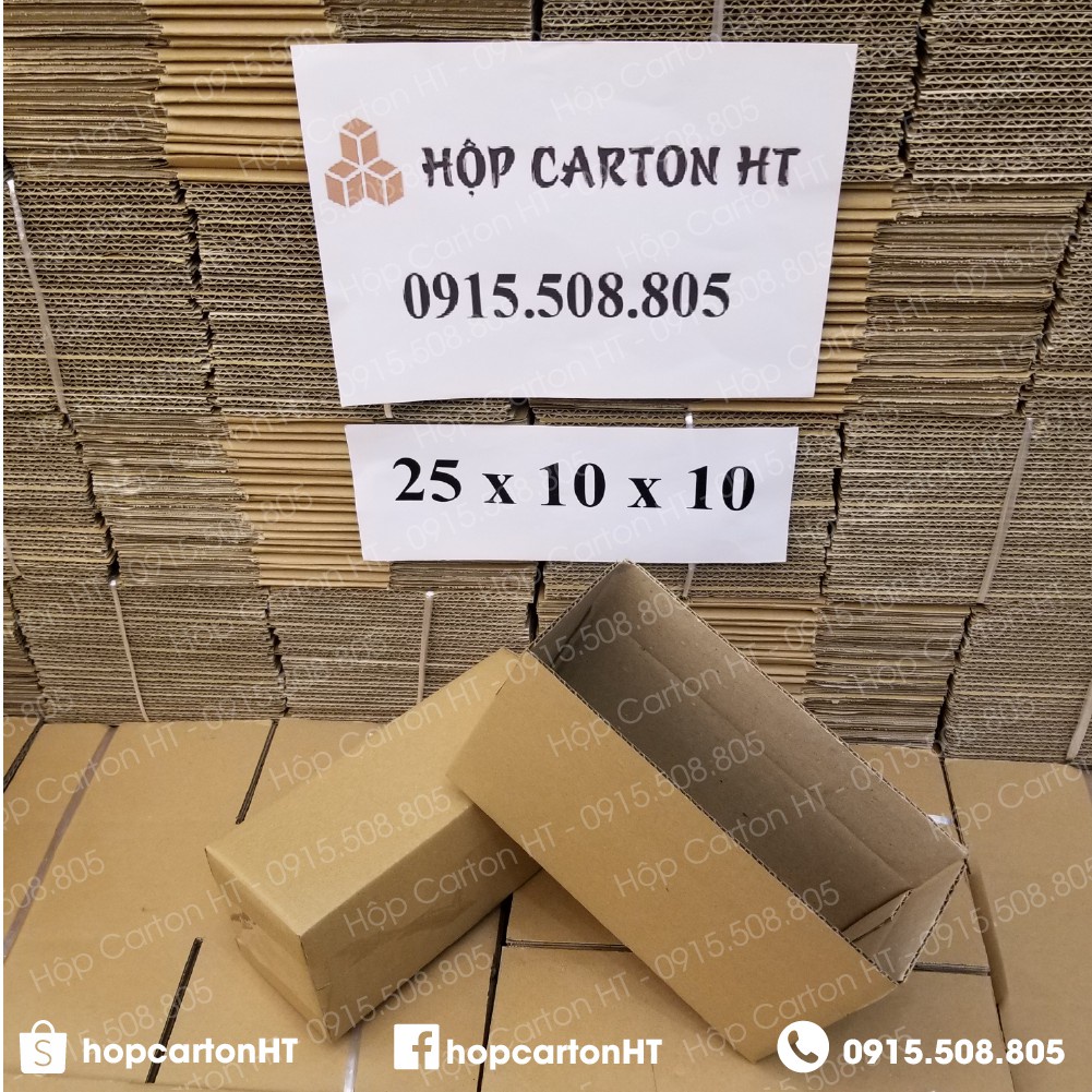 Combo 5 Hộp Carton Gói Hàng 25x10x10 Thùng Giấy Lớn Đựng Hàng Mỹ Phẩm 3 Lớp Dày Dặn - Hộp Carton HT