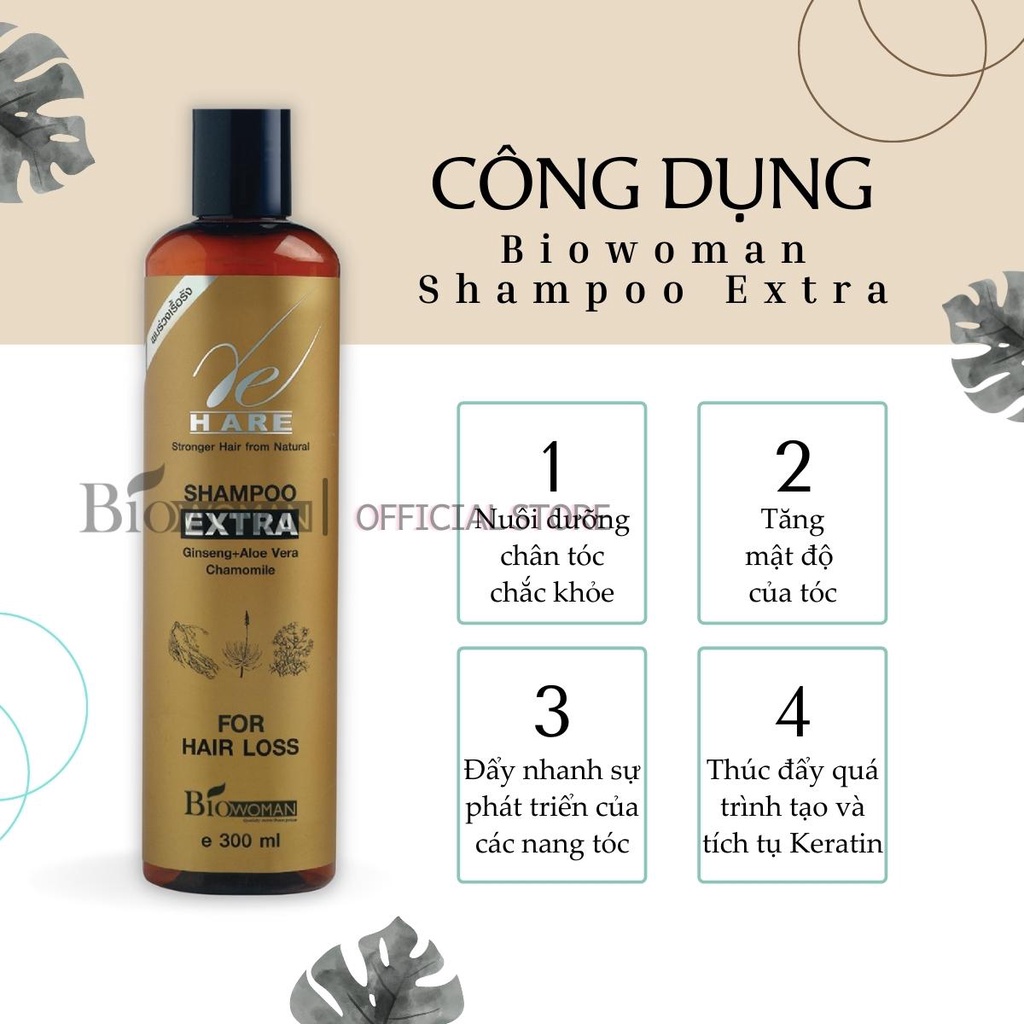 Dầu gội đầu thảo dược Biowoman Shampoo Extra kích thích mọc tóc ngăn ngừa rụng tóc 300ml chính hãng thái lan