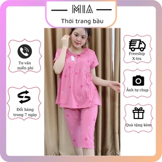 Bộ bầu mùa hè, bộ đồ cho con bú có khóa kéo, chất cotton mát mẻ Freesize đến 75kg