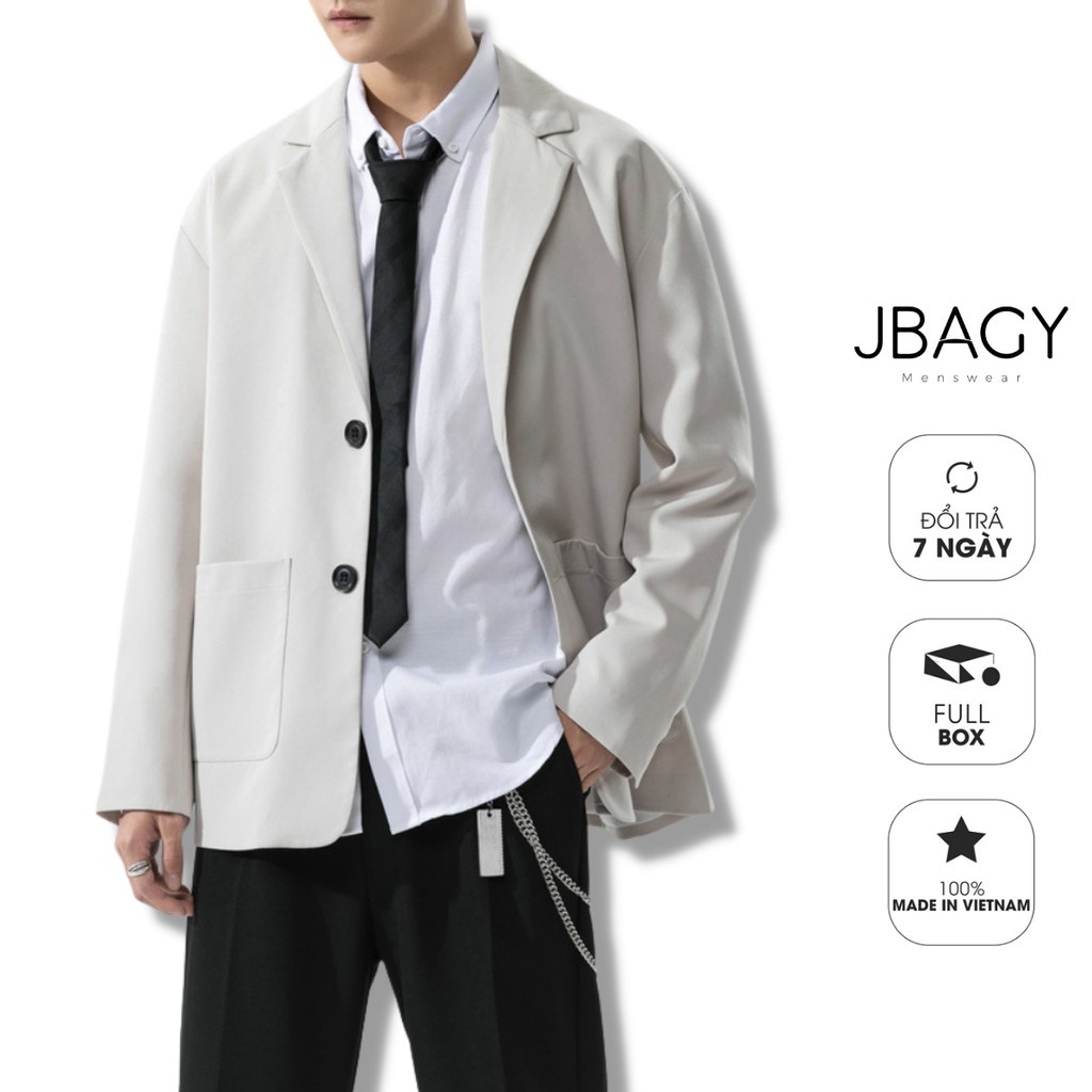 Áo khoác Blazer nam dáng suông 2 khuy cài, túi ngang mở 3 màu sắc trung tính thương hiệu JBAGY - B01 - Hàng nhập khẩu