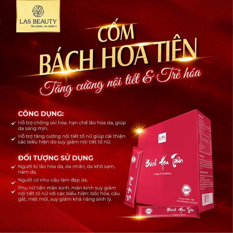 [Chính Hãng] bách hoa tiên Las beauty cốm uốn.g đẹp da hộp 20 gói