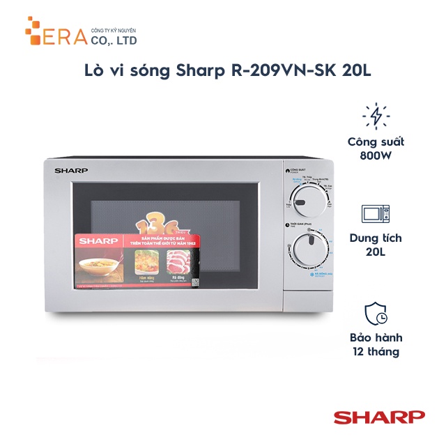 [Mã ELHADEV giảm 4% đơn 300K] Lò vi sóng Sharp R-209VN-SK 20L