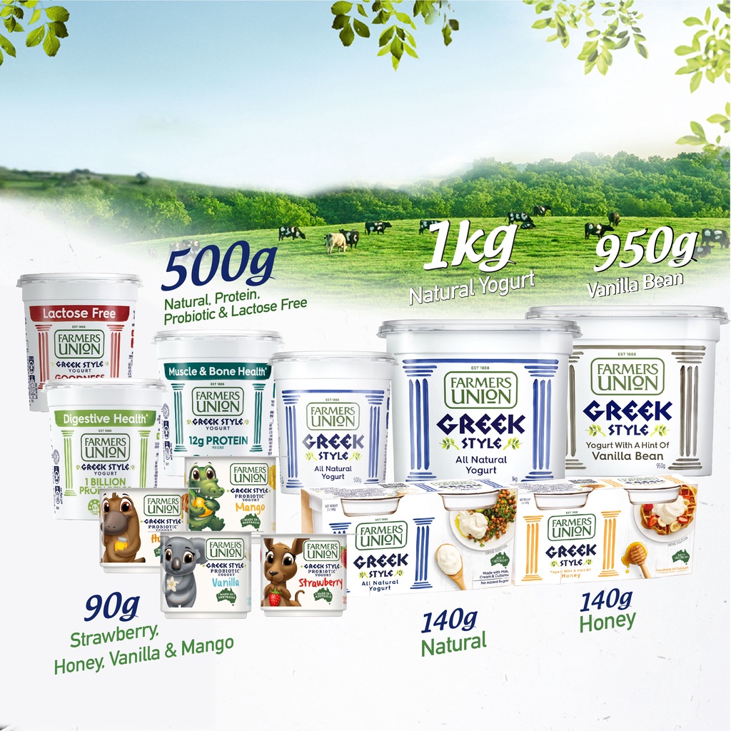 Combo Sữa chua Hy Lạp Greek Style Natural Yogurt nguyên chất 1kg và Lốc 2 hộp vị mật ong 140g