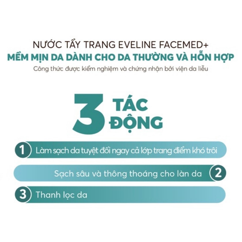 Nước Tẩy Trang Eveline Dành Cho Da Thường Và Hỗn Hợp, Không Cồn, Mềm Mịn Da - Facemed 400ml