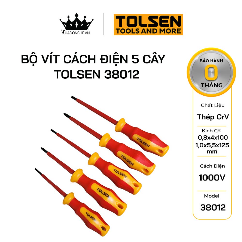 Bộ Tuavit TOLSEN 38012 Cách Điện 5 Cây Tua Vít - Vua Đồ Nghề