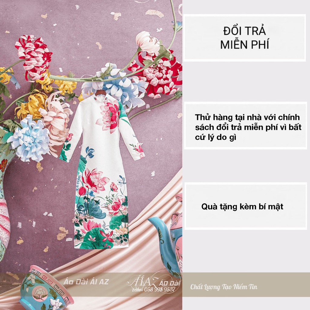 Áo Dài Cách Tân Nữ Tết Gấm In Hoa HC01