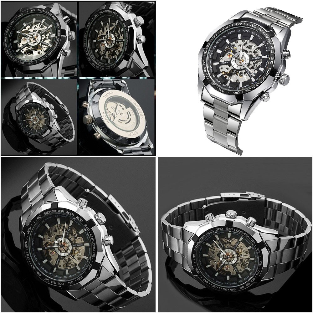 Đồng hồ cơ nam WINNER automatic Dây thép không gỉ cao cấp, Bảo hành 12 tháng