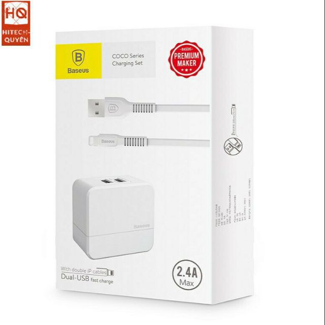 [ Sỉ - Lẻ ] Củ sạc nhanh 2 cổng USB 2.4A baseus CoCo series + 2 cáp iphone