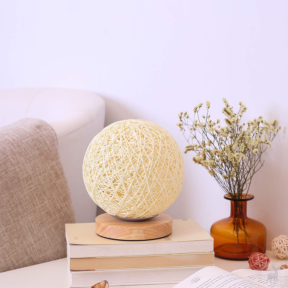 3W USB Moon Table Lamp Dimmable Hand-Knit Lampshade Wood Moon Lamp Bedroom Home Wedding Decoration Moonlight Beside Night Light