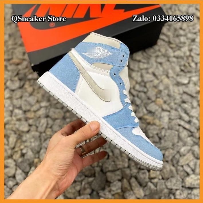 Giày Sneaker Nam nữ Jordan 1 High Hyper Royal Xanh Da Nhăn, Giày Thể Thao Nam Nữ Cổ cao Cao Cấp Fullbox
