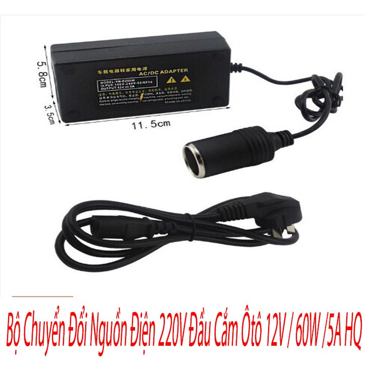 Bộ Chuyển Đổi Nguồn Điện 220V Đầu Cắm Ôtô 12V / 60W /5A HQ