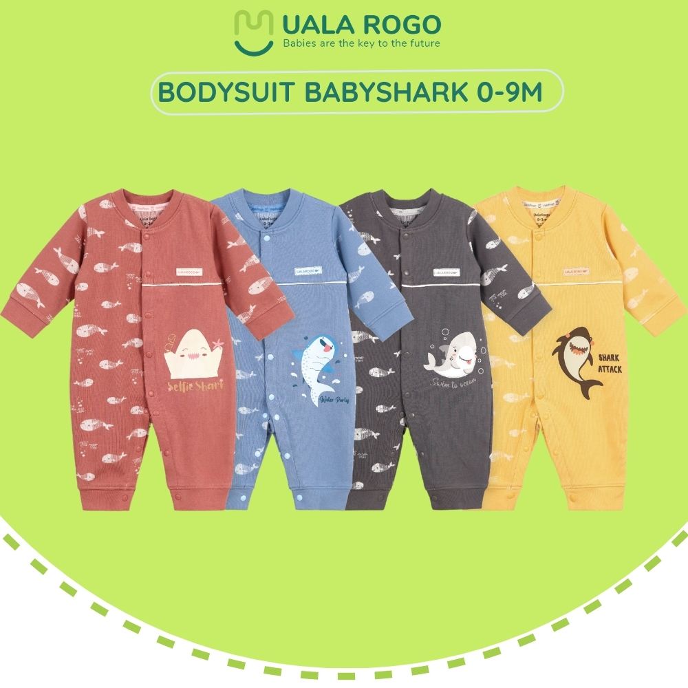 [FULL]-Bộ bodysuit cho bé Ualarogo 0-12 tháng dài tay cúc giữa vải cotton gọn gàng họa tiết động vật dễ thương