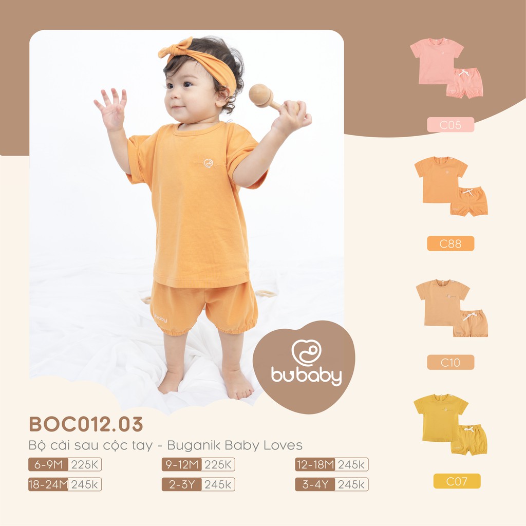 [New Items] Bộ cộc tay cài sau Buganik Baby Loves bé gái BOC012.03 Bu