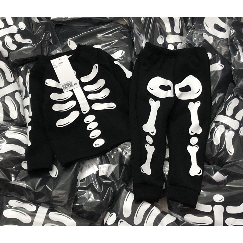 BỘ NỈ XỐP XƯƠNG ĐEN HALOWEEN CHO BÉ