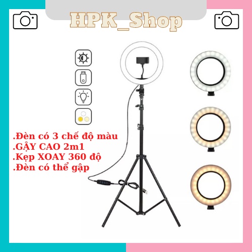 Đèn Livestream size 26 30 36cm và chân 2m1 Chụp Ảnh Make up Trang Điểm quay tiktok, bán hàng nhiều Chế Độ Sáng