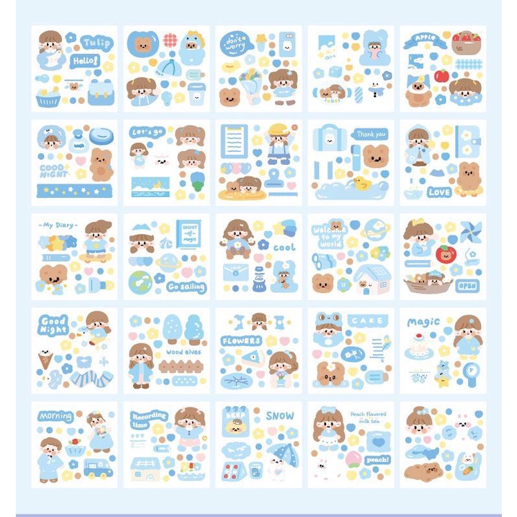 Set 100 sticker/nhãn dán dễ thương chủ đề HAPPY LEARNING/ĐI HỌC DUI DẺ chất PET PVC họa tiết nổi bật dễ thương