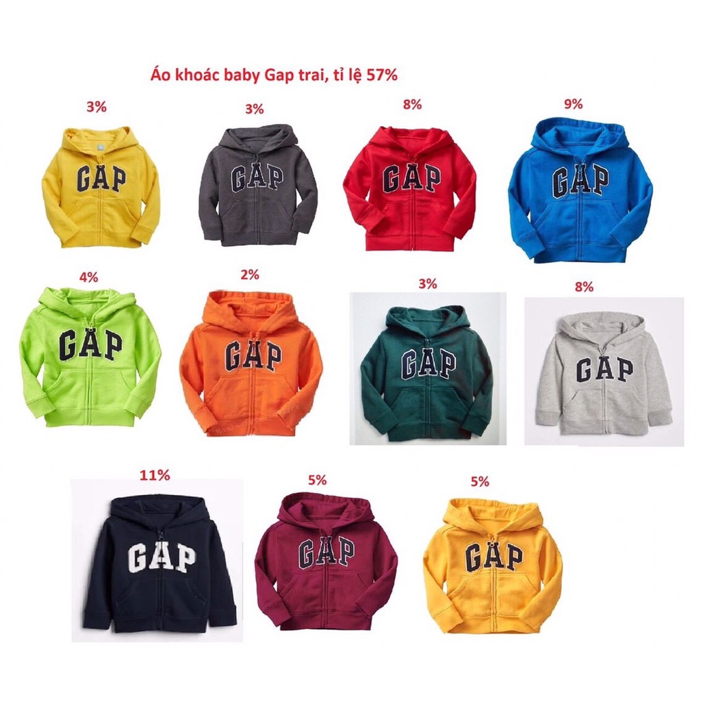 Aó khoác nỉ kéo khóa có mũ bé trai Baby Gap Việt nam xuất khẩu dư xịn size 6m-5 tuổi giam màu ngẫu nhiên