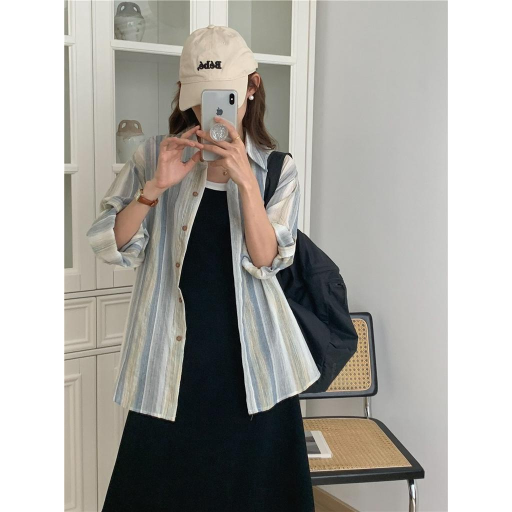 Áo polo Chống Nắng Dáng Rộng Tay Dài Kẻ Sọc 65335 Dễ Phối Đồ