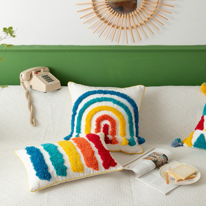 Vỏ Gối 30x50cm Họa Tiết Sọc Cầu Vồng Phong Cách Boho