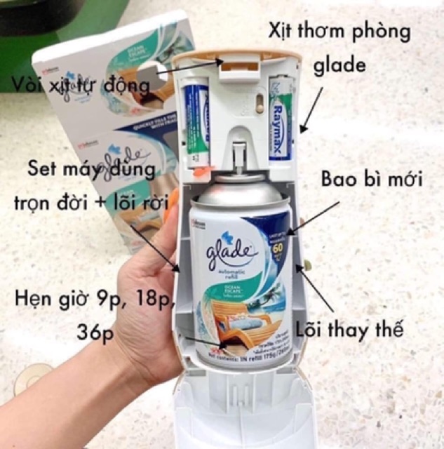 [CÓ SẴN] Máy xịt thơm phòng tự động Glade 3in1 (kèm clip mua hàng)